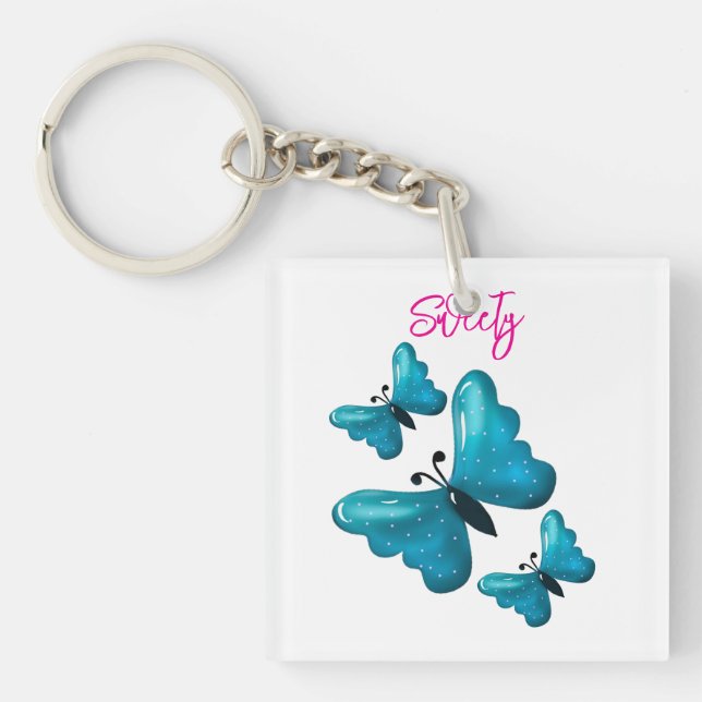 Custom and personalised butterfly  key ring (Front)