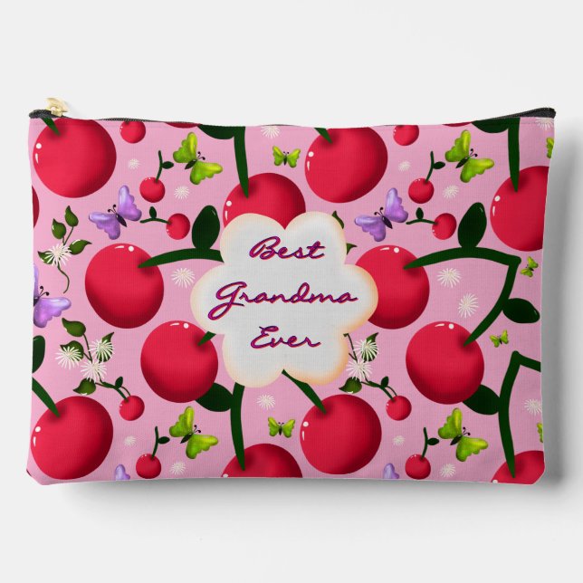 Custom and personalised cherry butterfly gift  accessory pouch (Front)