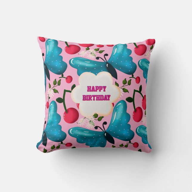 Custom and personalised cherry butterfly gift   cushion (Front)