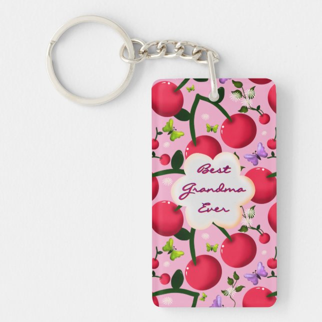 Custom and personalised cherry butterfly gift  key ring (Front)