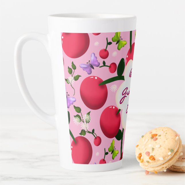 Custom and personalised cherry butterfly gift  latte mug (In Situ)