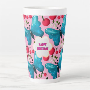 Custom and personalised cherry butterfly gift latte mug