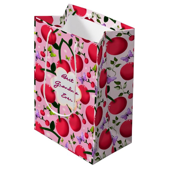 Custom and personalised cherry butterfly gift  medium gift bag (Front Angled)