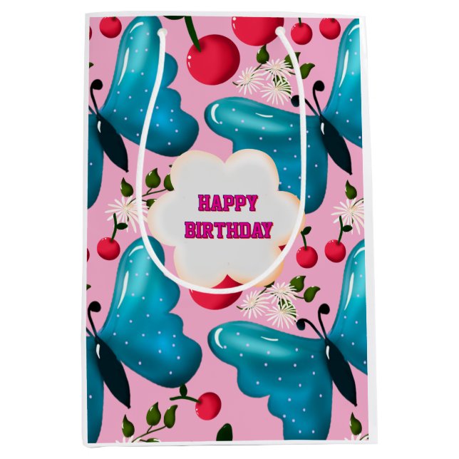 Custom and personalised cherry butterfly gift   medium gift bag (Front)