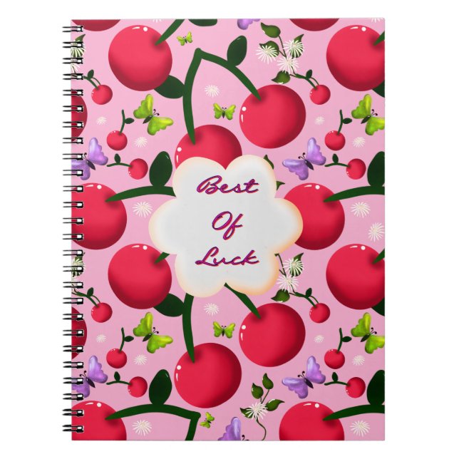 Custom and personalised cherry butterfly gift  notebook (Front)