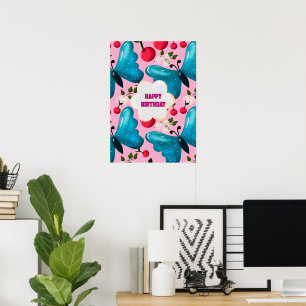 Custom and personalised cherry butterfly gift poster