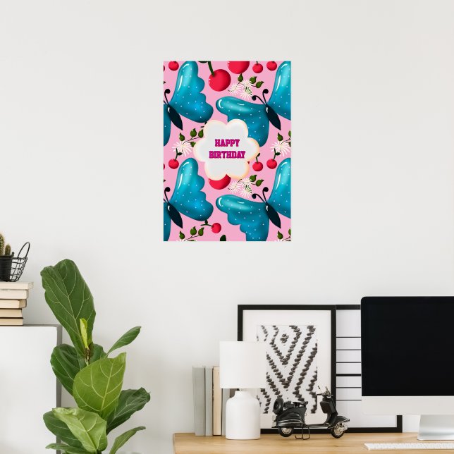 Custom and personalised cherry butterfly gift   poster (Home Office)