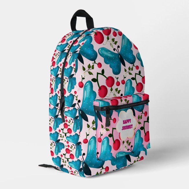 Custom and personalised cherry butterfly gift  pri printed backpack (Back Corner Left)