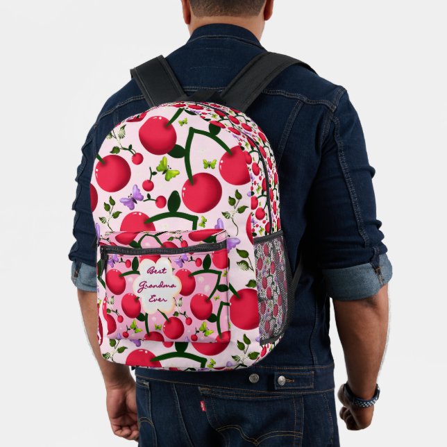 Custom and personalised cherry butterfly gift  printed backpack (Insitu (Model))