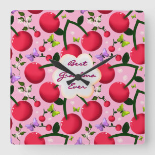 Custom and personalised cherry butterfly gift square wall clock