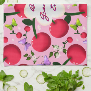 Custom and personalised cherry butterfly gift  tea towel