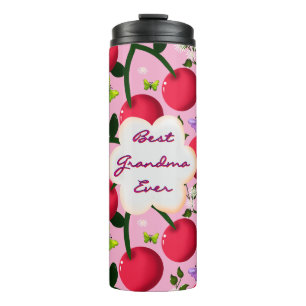 Custom and personalised cherry butterfly gift thermal tumbler