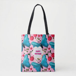 Custom and personalised cherry butterfly gift tote bag