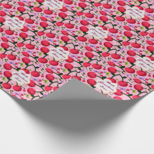 Custom and personalised cherry butterfly gift wrapping paper