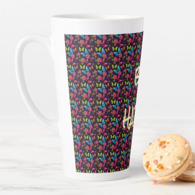 Custom and personalised Colourful Butterfly  Latte Mug (In Situ)