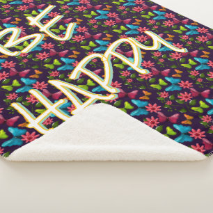 Custom and personalised Colourful Butterfly  Sherpa Blanket