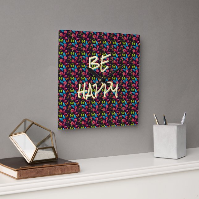 Custom and personalised Colourful Butterfly  Square Wall Clock (Office)