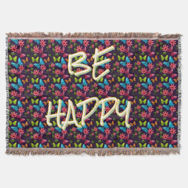 Custom and personalised Colourful Butterfly  Throw Blanket (Front)