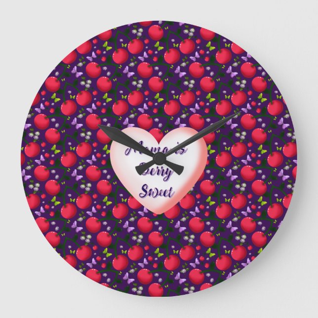Custom and personalised Cute Cherry Butterfly  Large Clock (Front)
