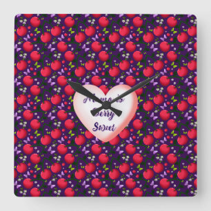 Custom and personalised Cute Cherry Butterfly Square Wall Clock