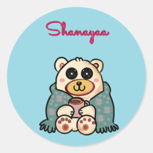 Custom and personalised cute polar bear classic round sticker
