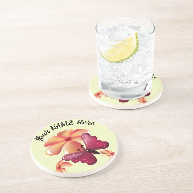 Custom and personalised floral Butterfly  Coaster (Side)