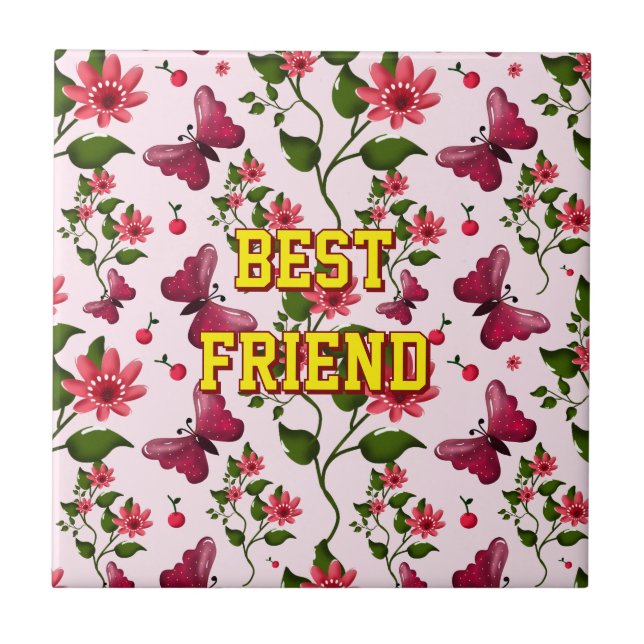 Custom and personalised floral Butterfly pattern  Ceramic Tile (Front)