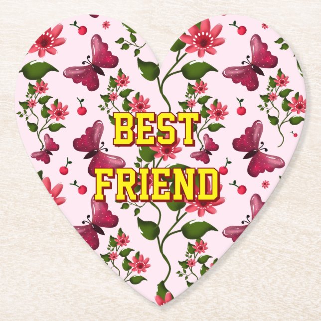 Custom and personalised floral Butterfly pattern  Paper Coaster (Front)