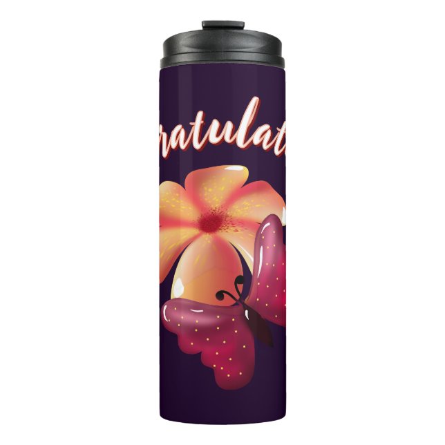 Custom and personalised floral Butterfly Pattern  Thermal Tumbler (Front)