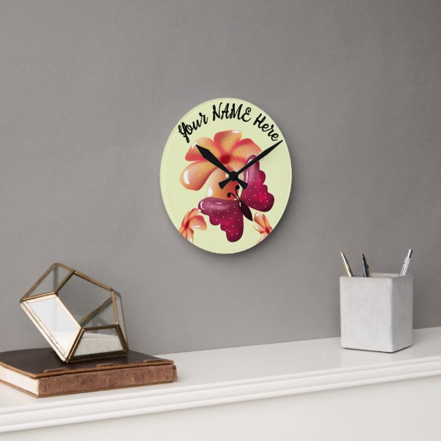 Custom and personalised floral Butterfly  Round Clock (Office)