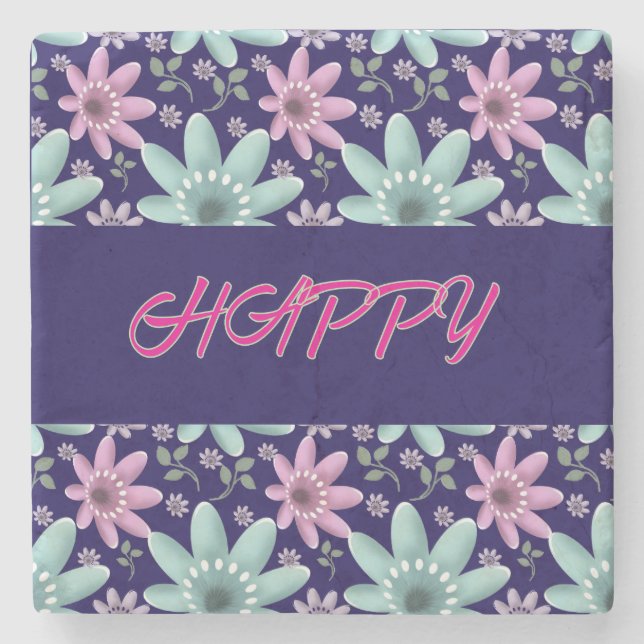 Custom and personalised floral Ping Pong Paddle Stone Coaster (Front)