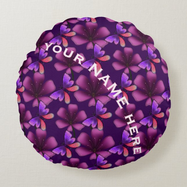 Custom and personalised floral Spiral Notebook Round Cushion (Front)