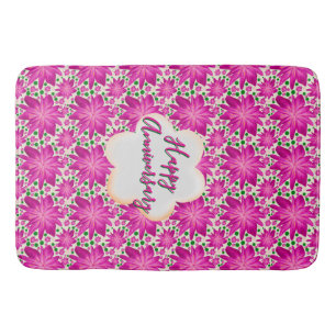 Custom and personalised pink floral bath mat