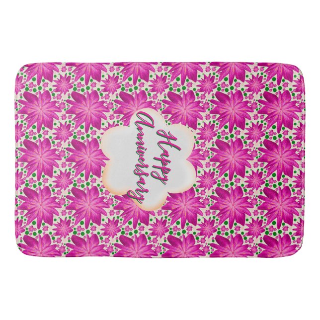 Custom and personalised pink floral  bath mat (Front)