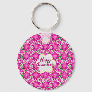 Custom and personalised pink floral  key ring