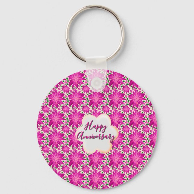 Custom and personalised pink floral  key ring (Front)