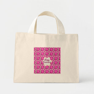 Custom and personalised pink floral mini tote bag