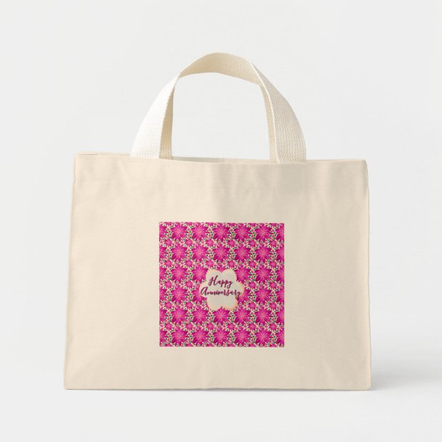Custom and personalised pink floral  mini tote bag (Front)