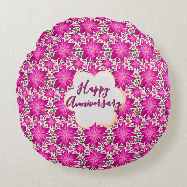 Custom and personalised pink floral  round cushion (Front)