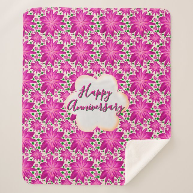 Custom and personalised pink floral  sherpa blanket (Front)