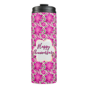 Custom and personalised pink floral thermal tumbler