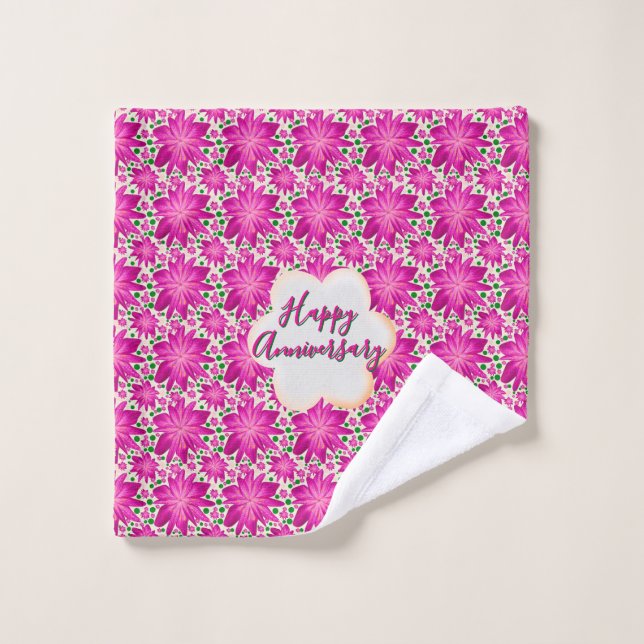 Custom and personalised pink floral  wash cloth (Wash Cloth)