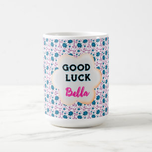Custom and personalised teal and pink floral  coffee mug