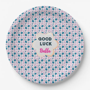 Custom and personalised teal and pink floral paper plate