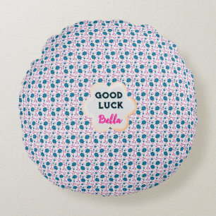 Custom and personalised teal and pink floral round cushion