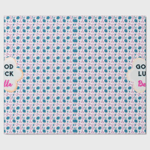 Custom and personalised teal and pink floral wrapping paper