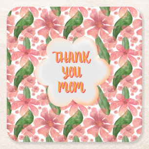 Custom and personalised Thank You Mum Watercolor Square Paper Coaster
