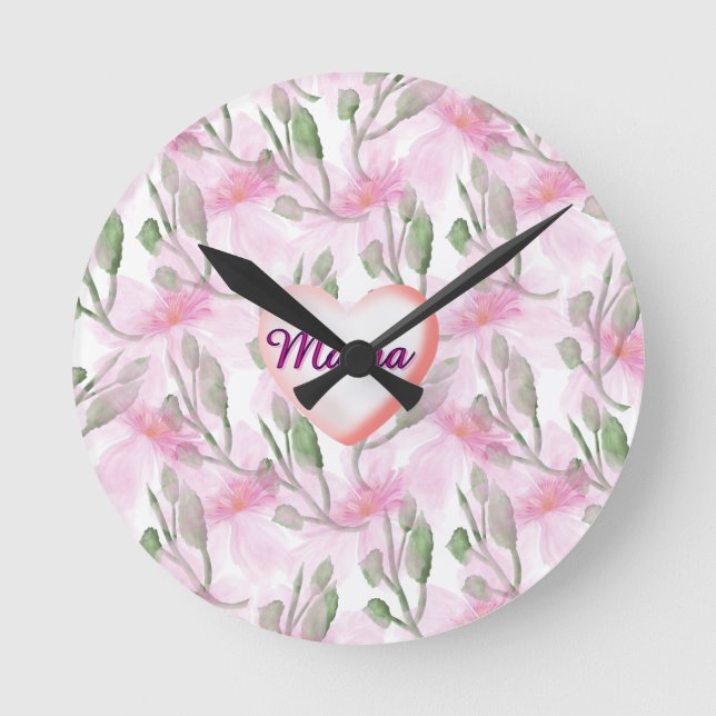 Custom and Personalised  watercolor floral gift  Round Clock (Front)
