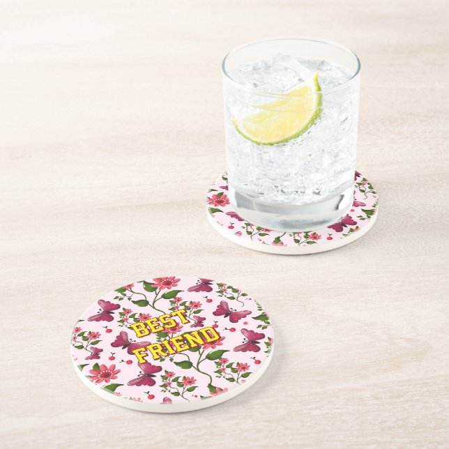 Custom and personalized floral Butterfly pattern  Coaster (Side)