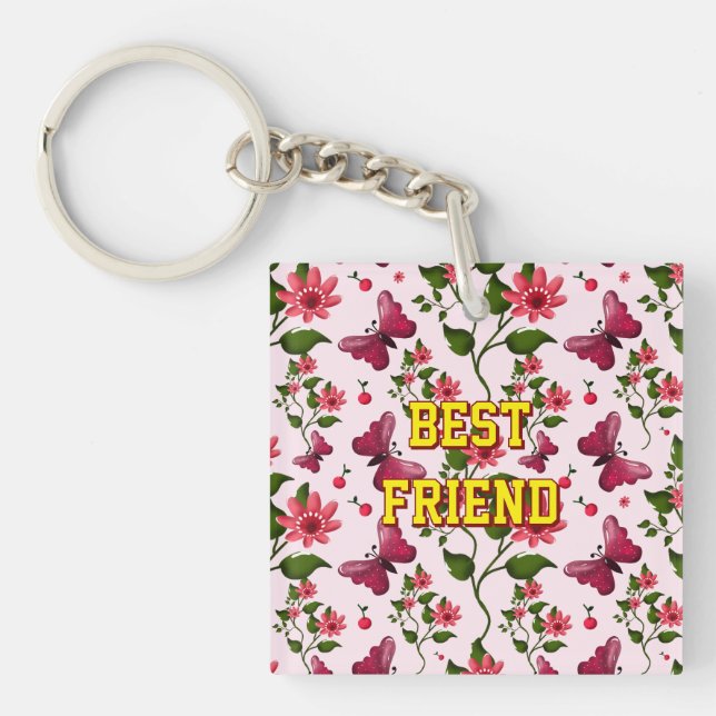 Custom and personalized floral Butterfly pattern  Key Ring (Front)